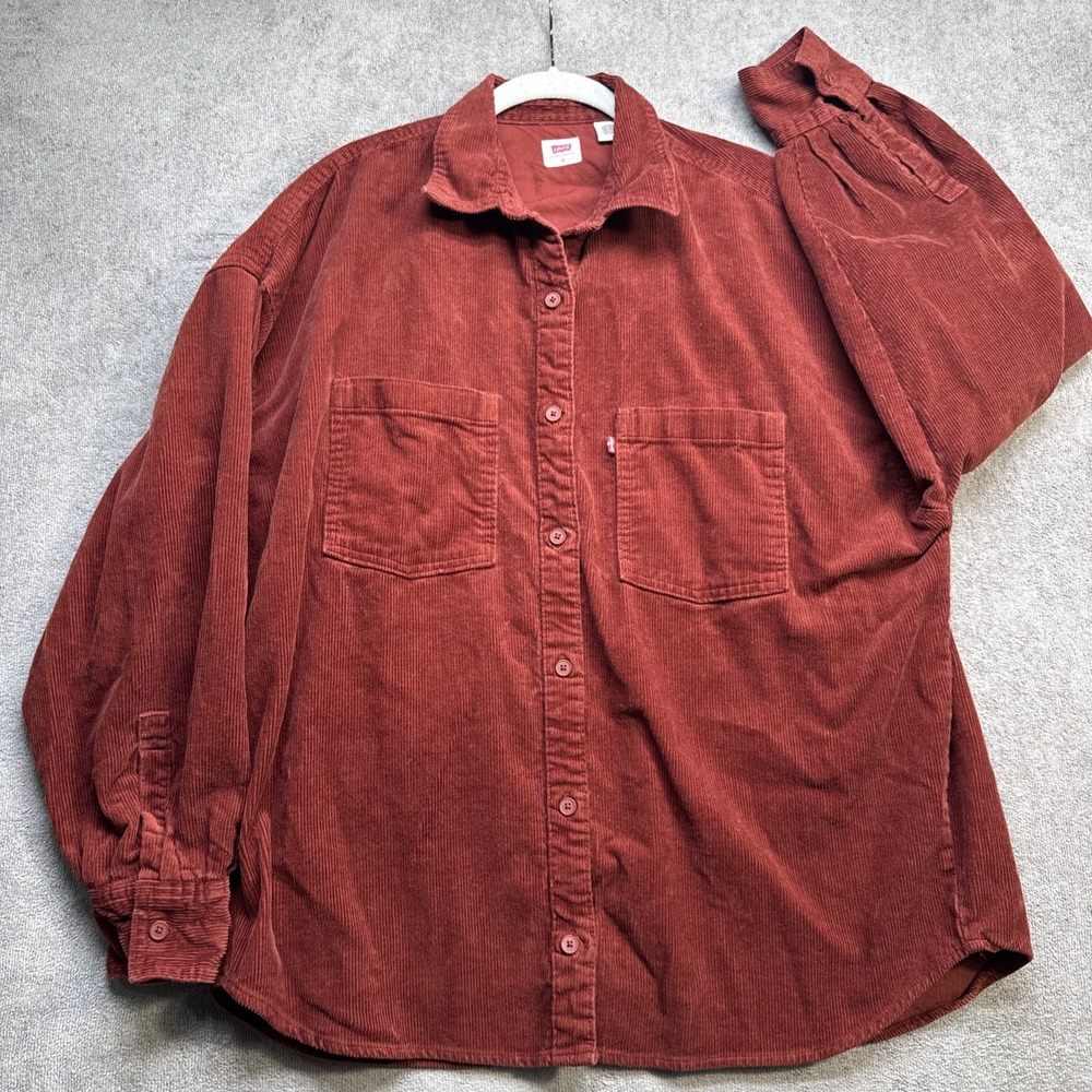 Levi's Women's Corduroy Shirt Medium Orange Western Cowboy Ranchwear Workwear